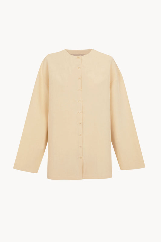 Mel, camisa oversize de lino y seda beige mares