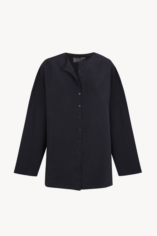 Mel, pure navy oversized shirt in linen and silk