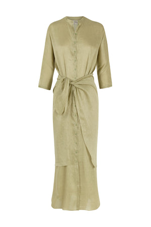 Mikaela, green silk and linen dress