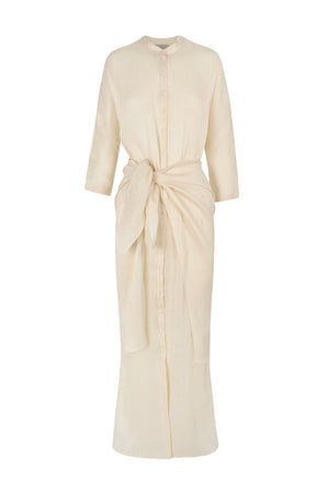Mikaela, ivory linen and silk dress