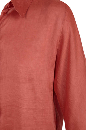 Mikaela, red silk and linen shirt