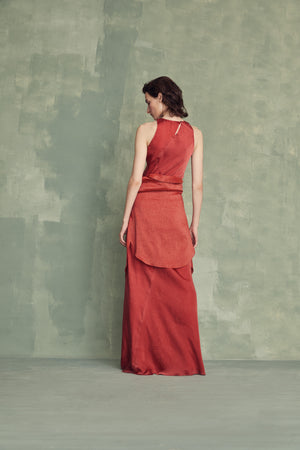 Sira, long dress in red cupro