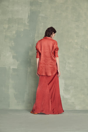 Mikaela, red silk and linen shirt