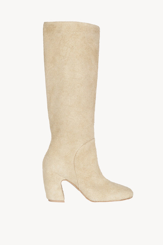 Milla, high boot in ecru brushed suede