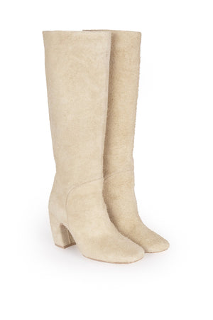 Milla, high boot in ecru brushed suede