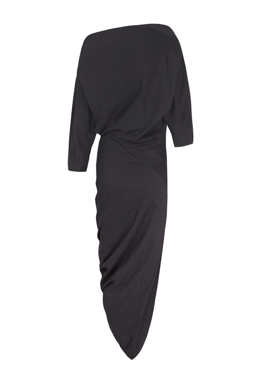 Mira, graphite stretch hemp asymmetrical dress