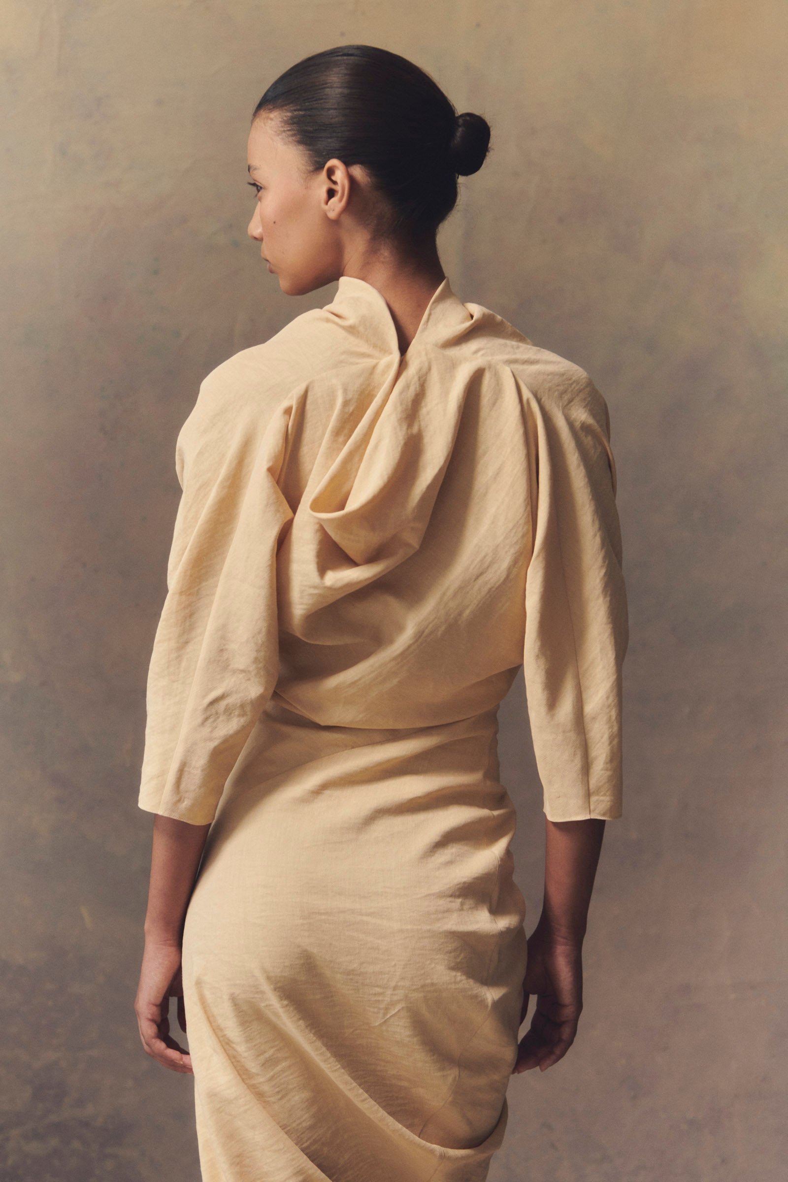 Cortana - Mira, graphite stretch hemp asymmetrical dress