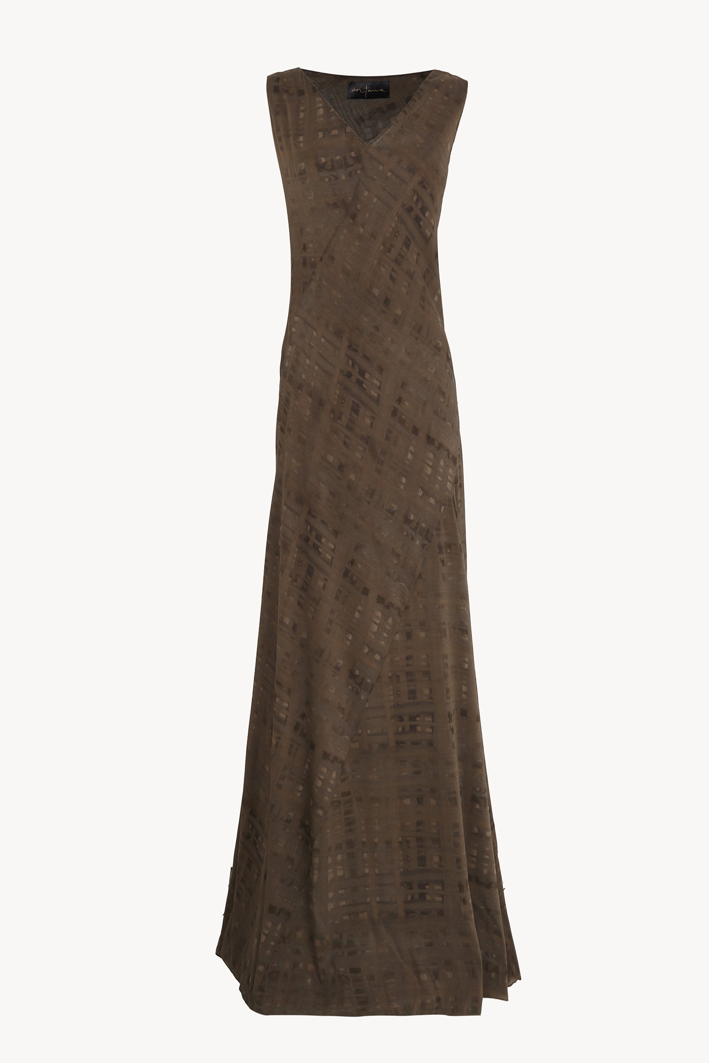 Mire, vestido largo de seda teki print