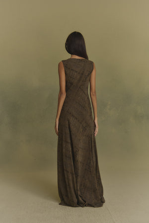 Mire, teki print long silk dress