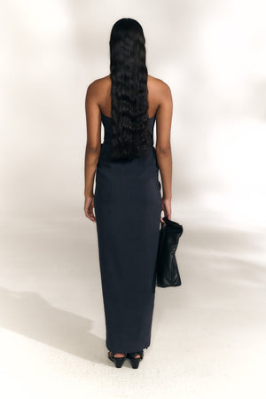 Mona, vestido de lino y seda azul marino