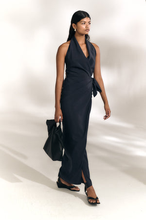 Mona, vestido de lino y seda azul marino