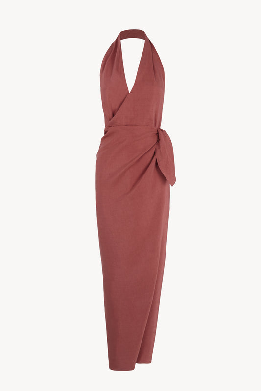 Mona, strawberry linen and silk dress