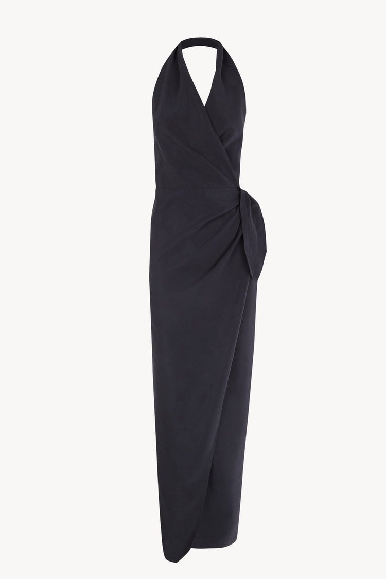 Mona, pure navy linen and silk dress