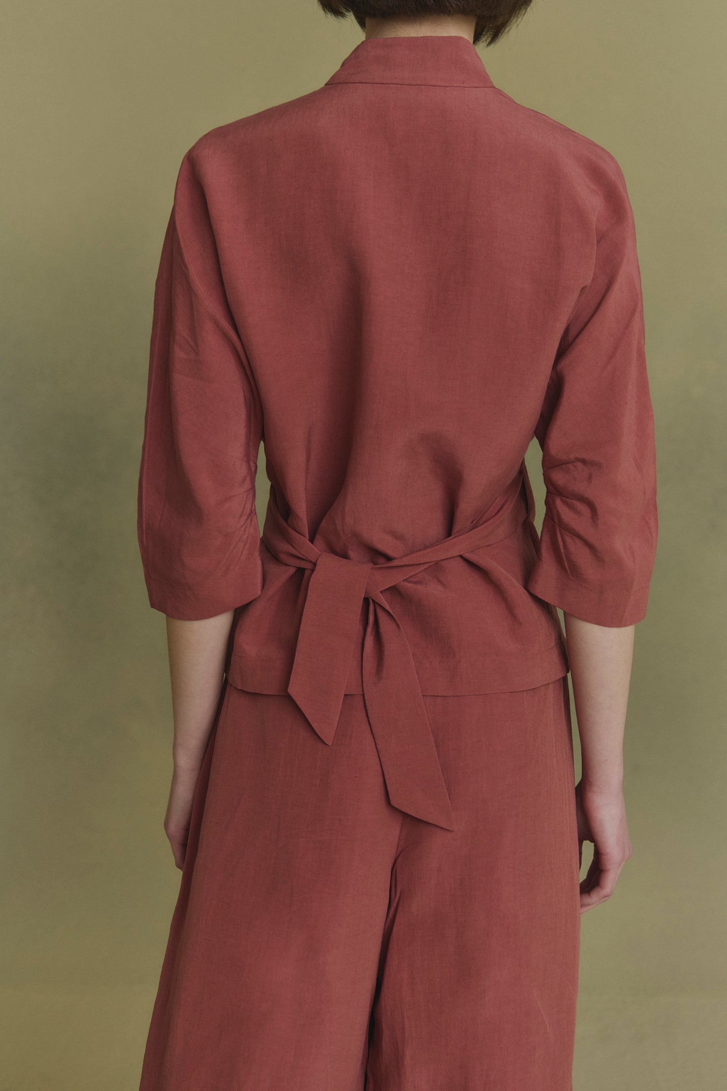 Mona, strawberry silk and linen jacket