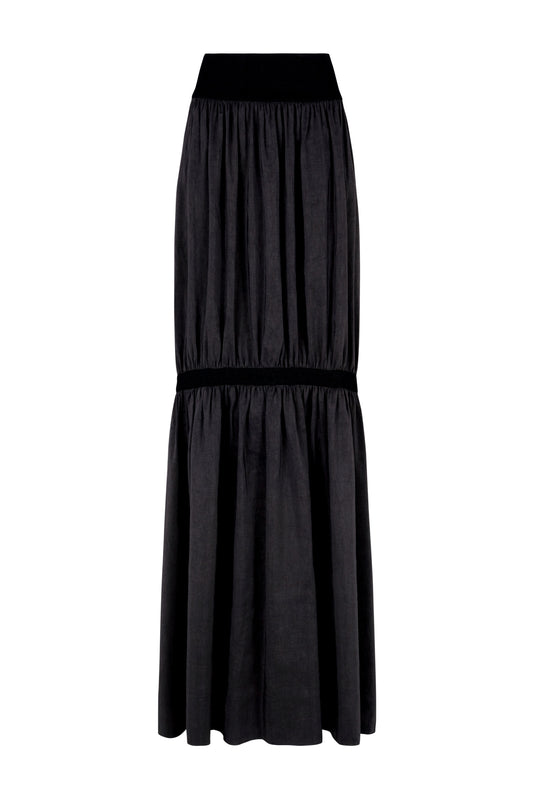 Morgan, long smoke gray linen and silk skirt