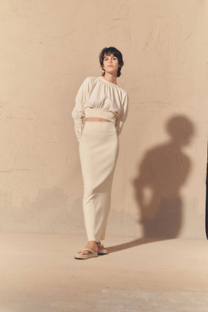 Morgan, ivory linen and silk crop top