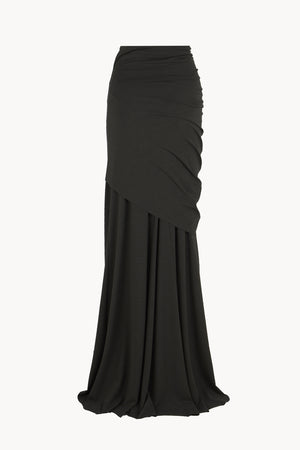 Myia, dark green fitted maxi skirt