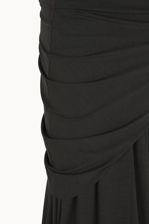 Myia, dark green fitted maxi skirt