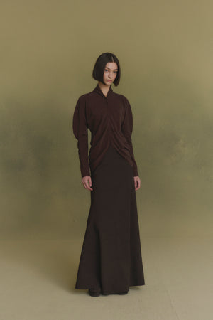 Rodeo, falda de lino y lana chocolate