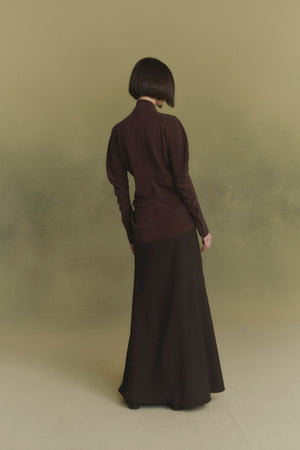 Rodeo, falda de lino y lana chocolate