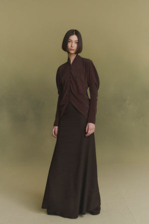 Rodeo, falda de lino y lana chocolate