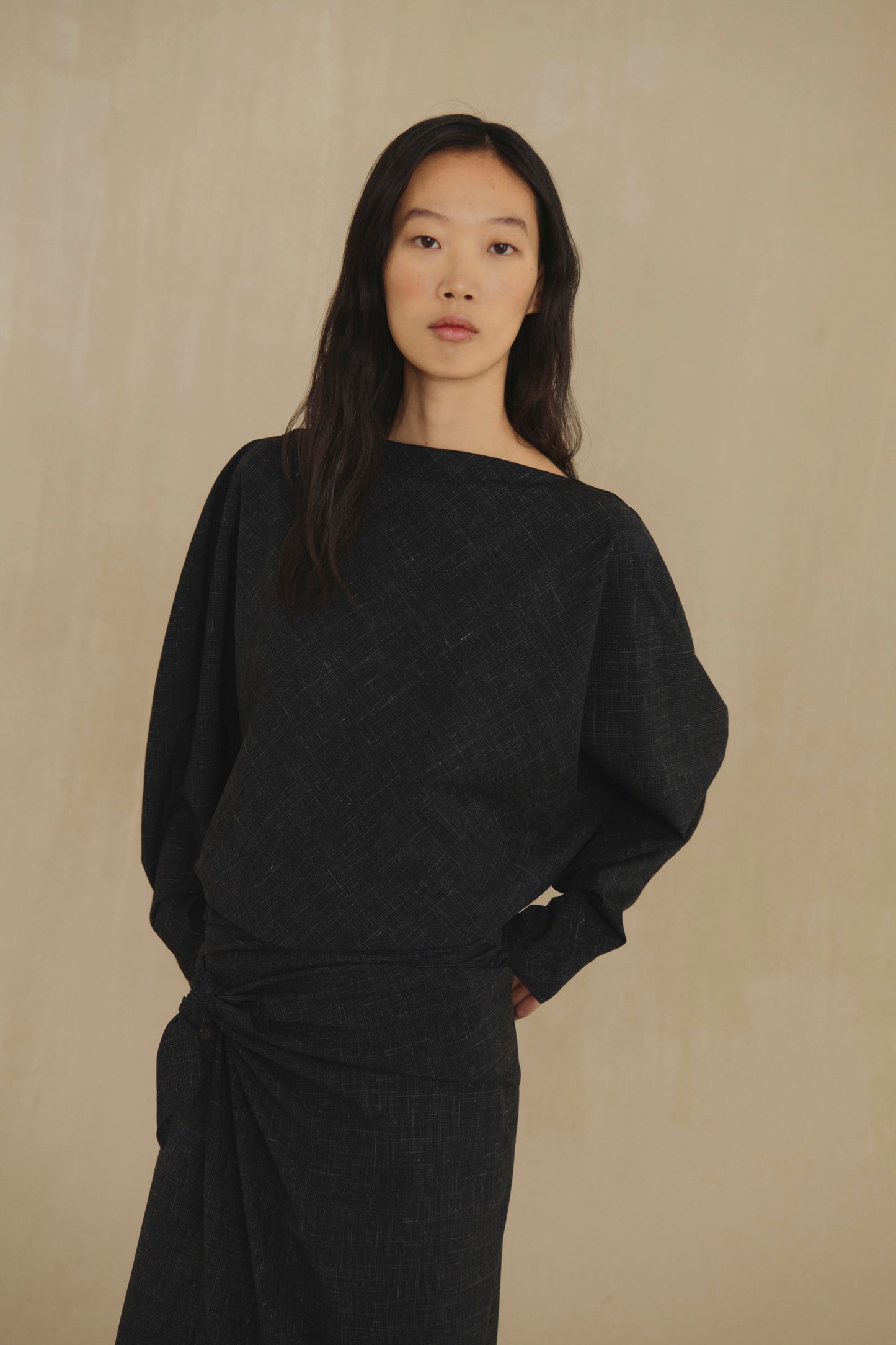 Nasa, black virgin wool and silk top