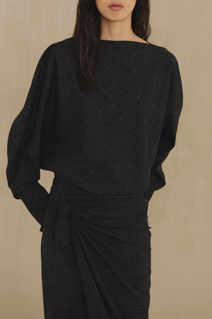 Nasa, black virgin wool and silk top