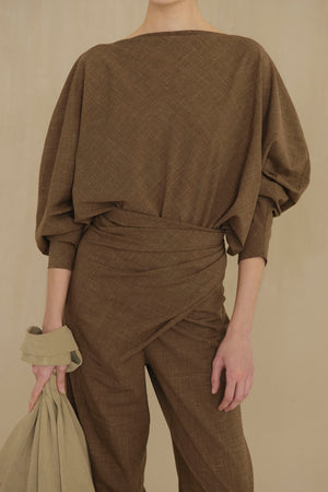 Time, light brown virgin wool and silk trousers