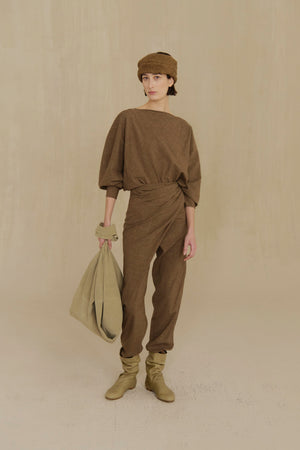 Time, light brown virgin wool and silk trousers