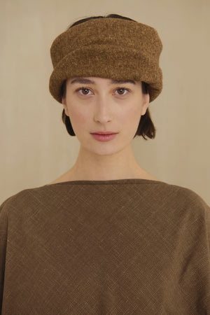 Nur, turbante de lana y algodon marron