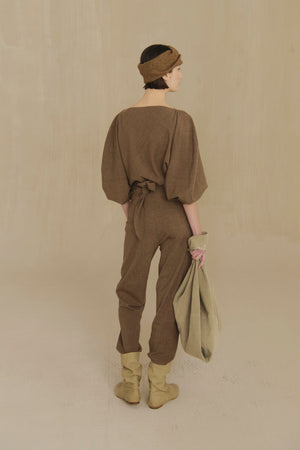 Time, light brown virgin wool and silk trousers