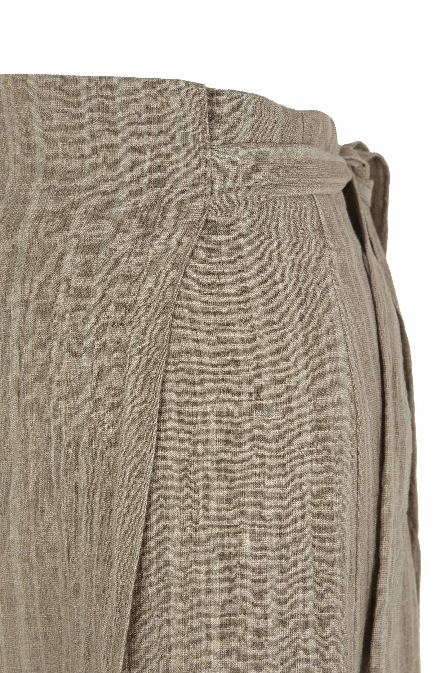 Nilo, falda larga envolvente de lino a rayas gris verde