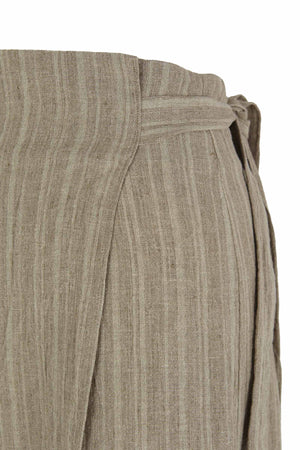 Nilo, falda larga envolvente de lino a rayas gris verde