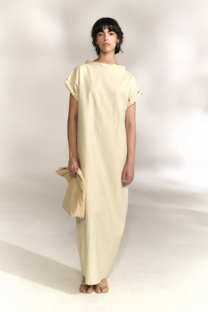 Noa, vestido de lino y algodon marfil