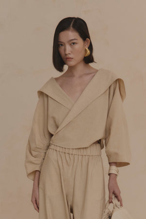 Noa, sand linen and virgin wool jacket