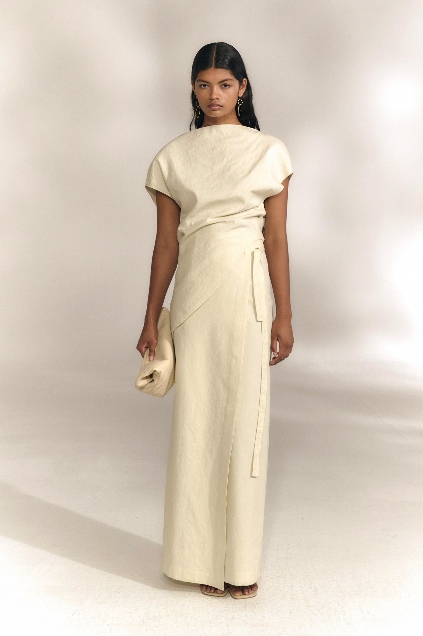 Noa, ivory linen and cotton pareo skirt