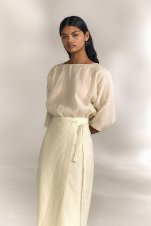 Noa, ivory linen and cotton pareo skirt