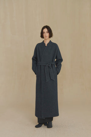 Noon, blue melange wool and cotton long coat