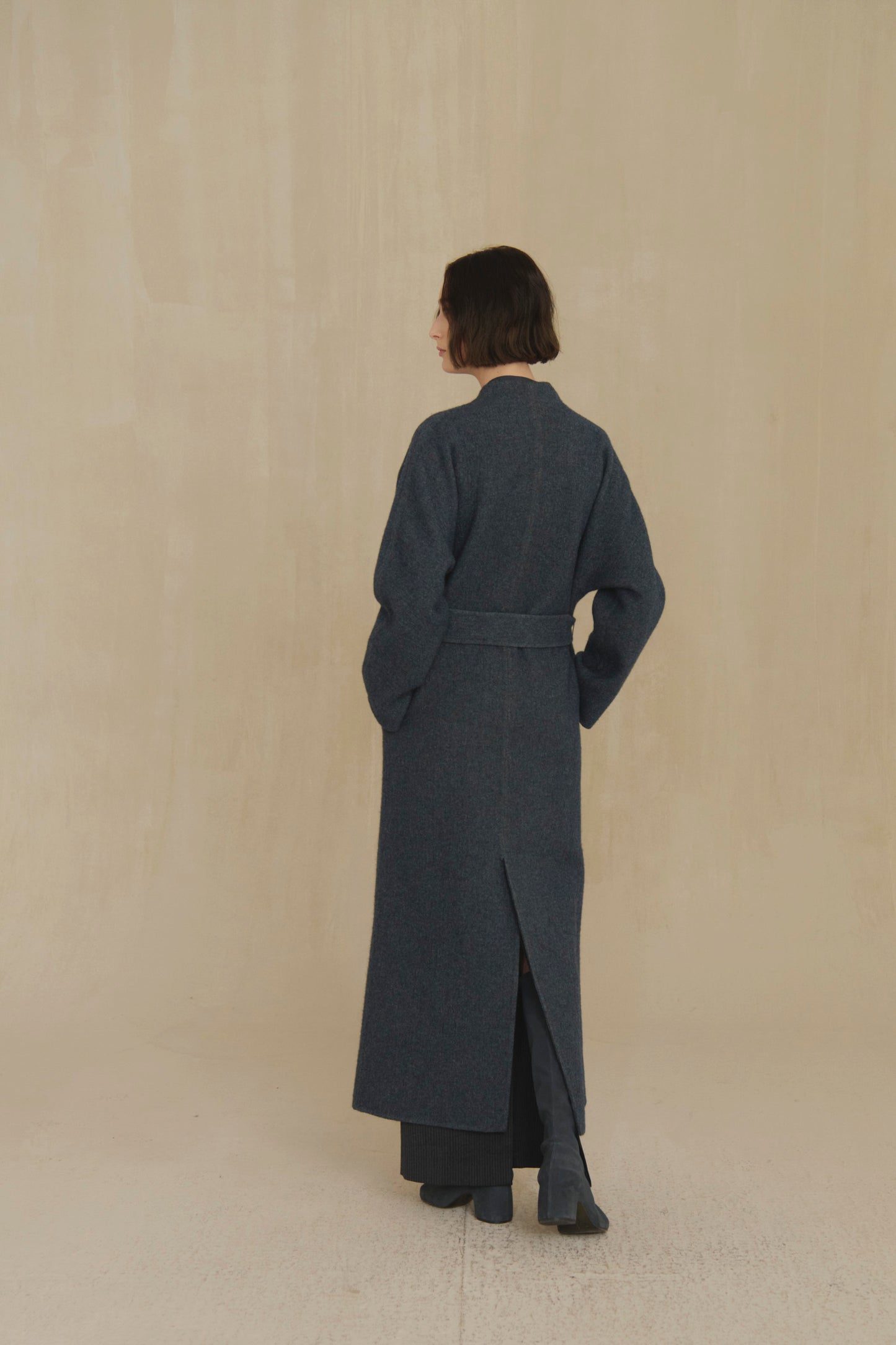 Noon, blue melange wool and cotton long coat