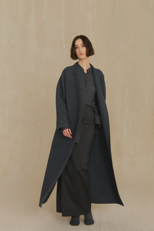 Noon, blue melange wool and cotton long coat