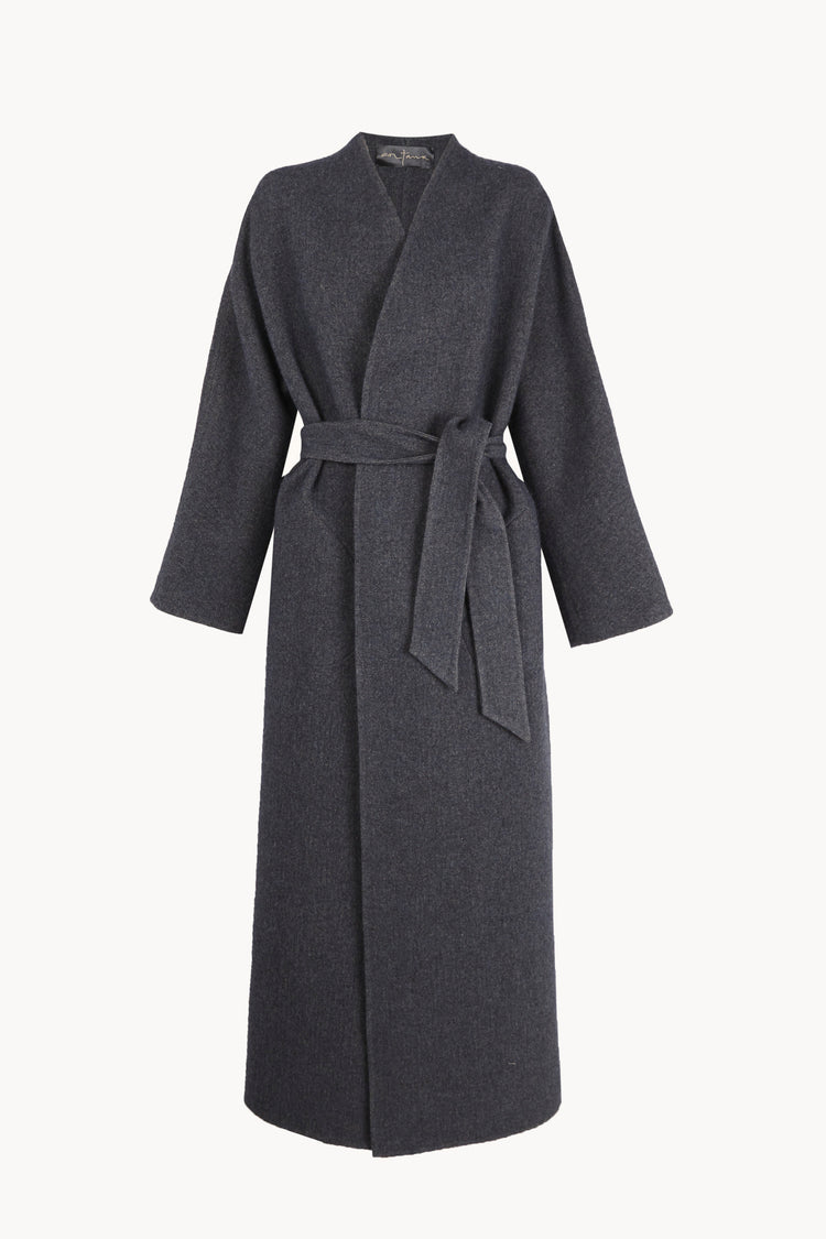 Noon, blue melange wool and cotton long coat