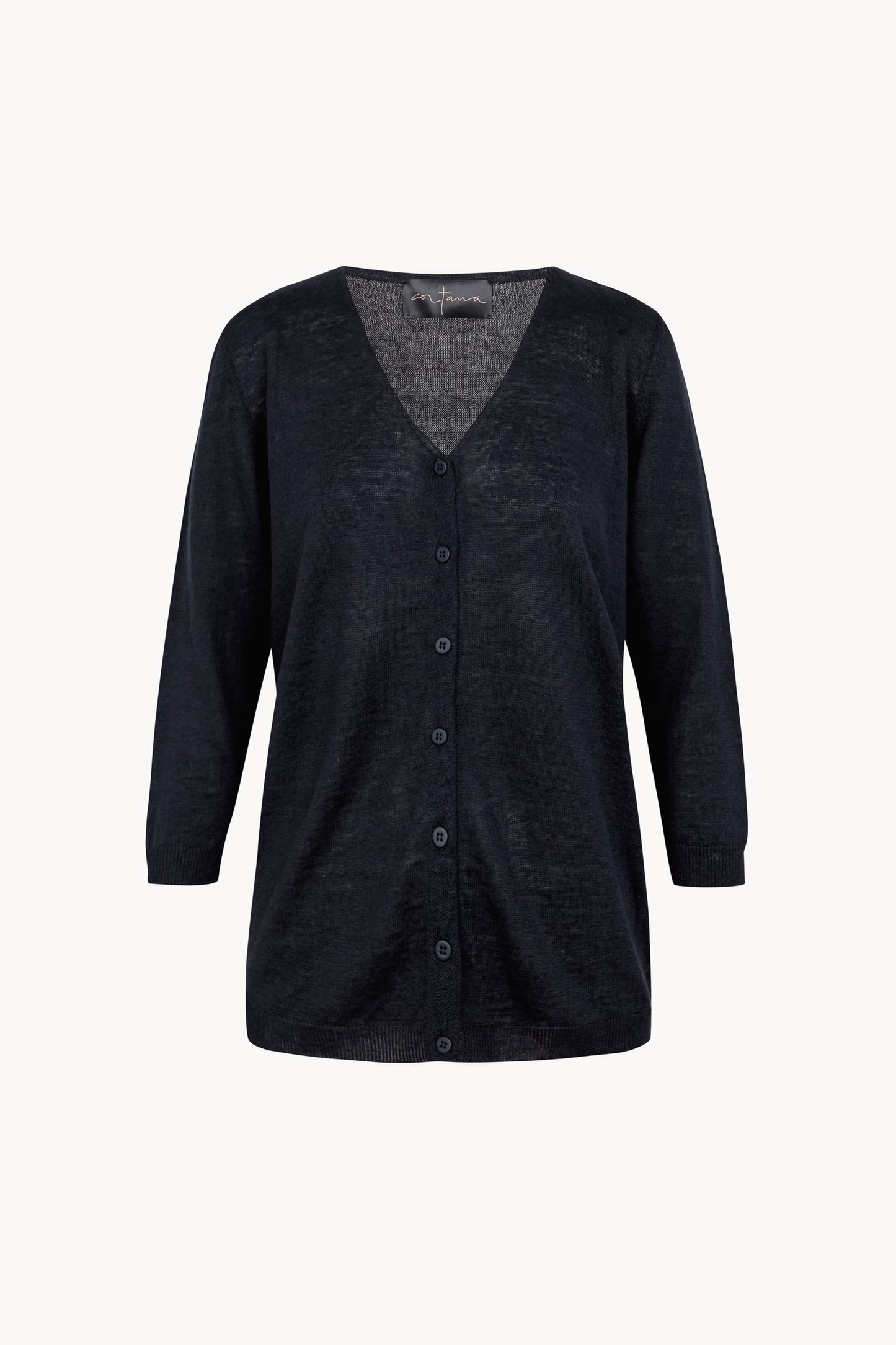 Nora, cardigan de punto de lino azul marino oscuro