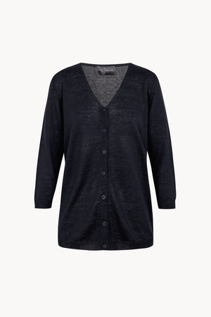 Nora, cardigan de punto de lino azul marino oscuro