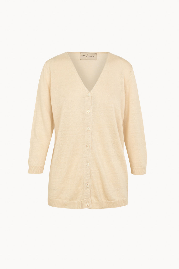 Nora, cardigan de punto de lino marfil