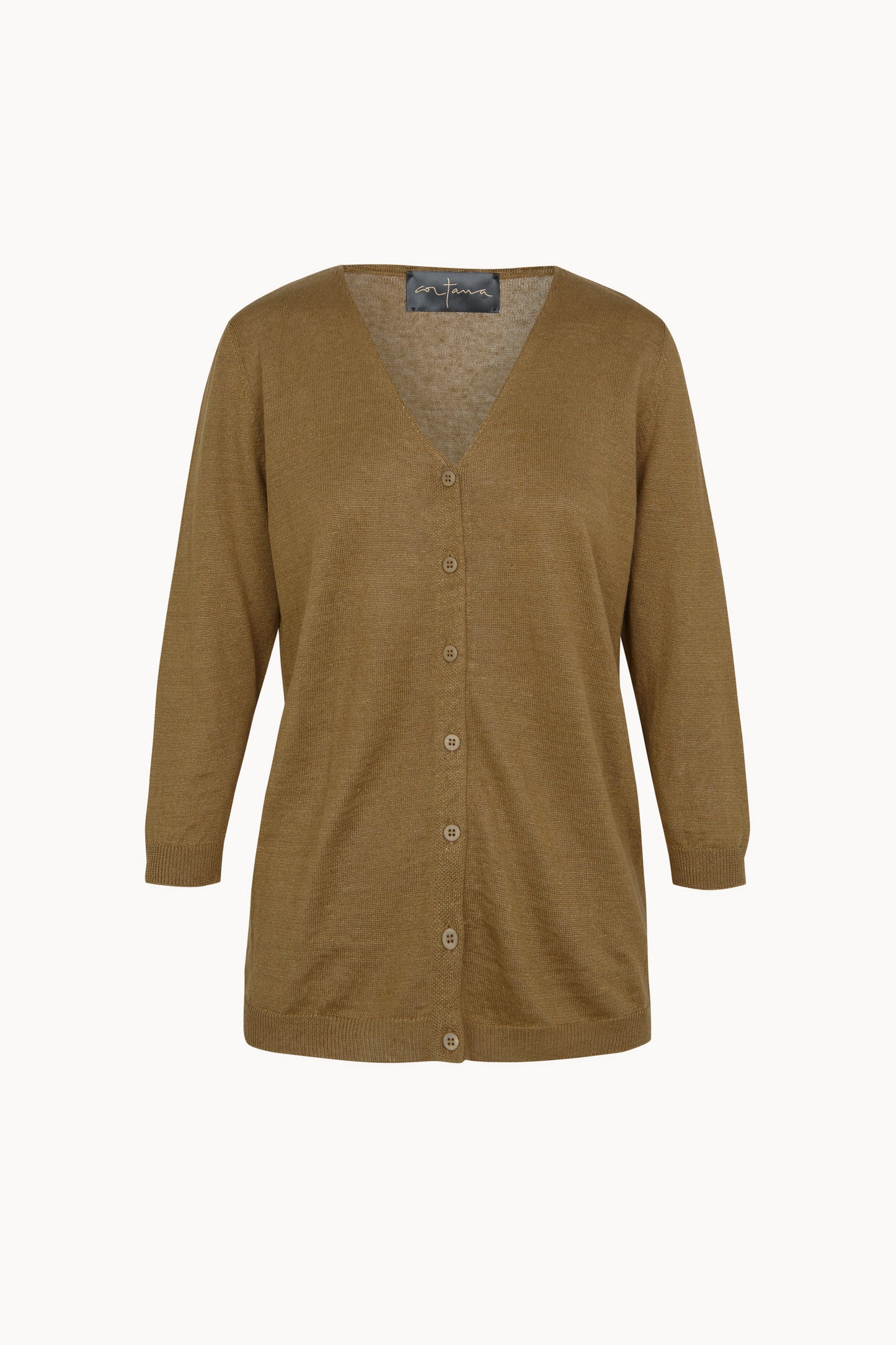 Nora, cardigan de punto de lino verde oliva