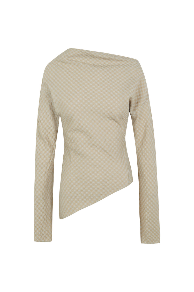 Nuna, top a cuadros jacquard beige