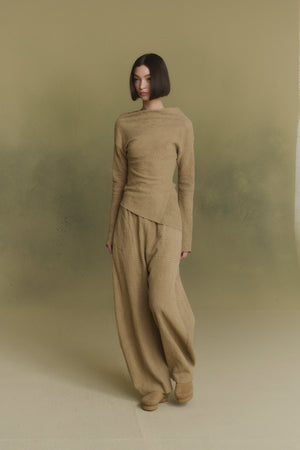 Nuna, beige checked jacquard pants