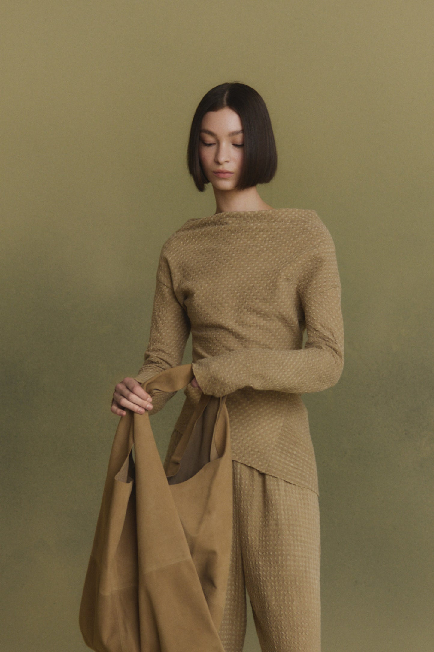 Nuna, beige checked jacquard top