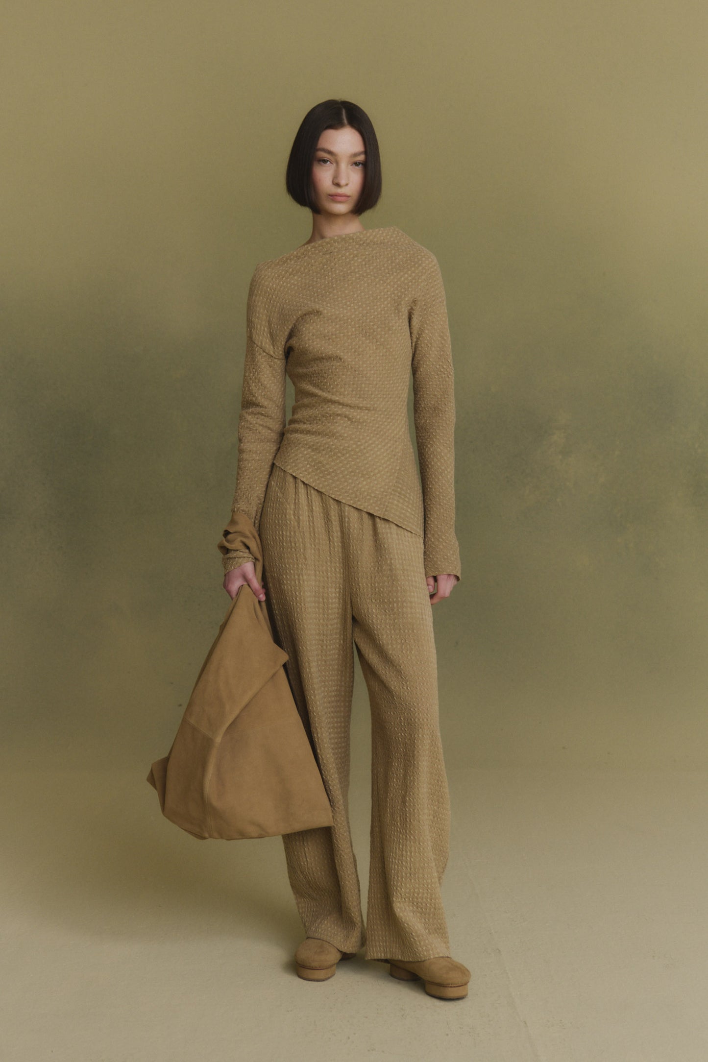 Nuna, beige checked jacquard top