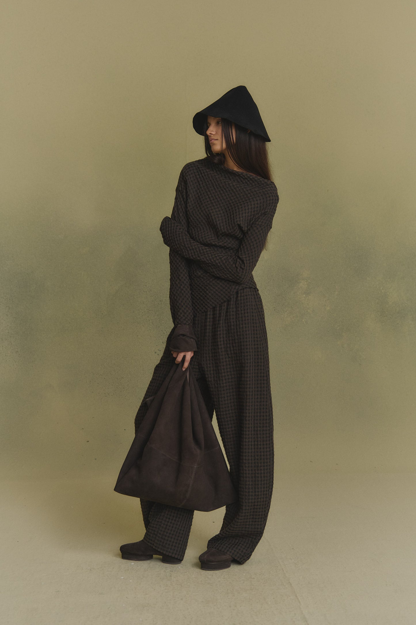 Nuna, pantalon a cuadros jacquard oscuro